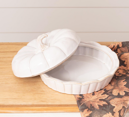 White Pumpkin Covered 9 Inch Dish