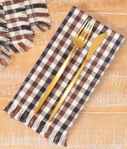 Set of 4 Brown Plaid Napkin