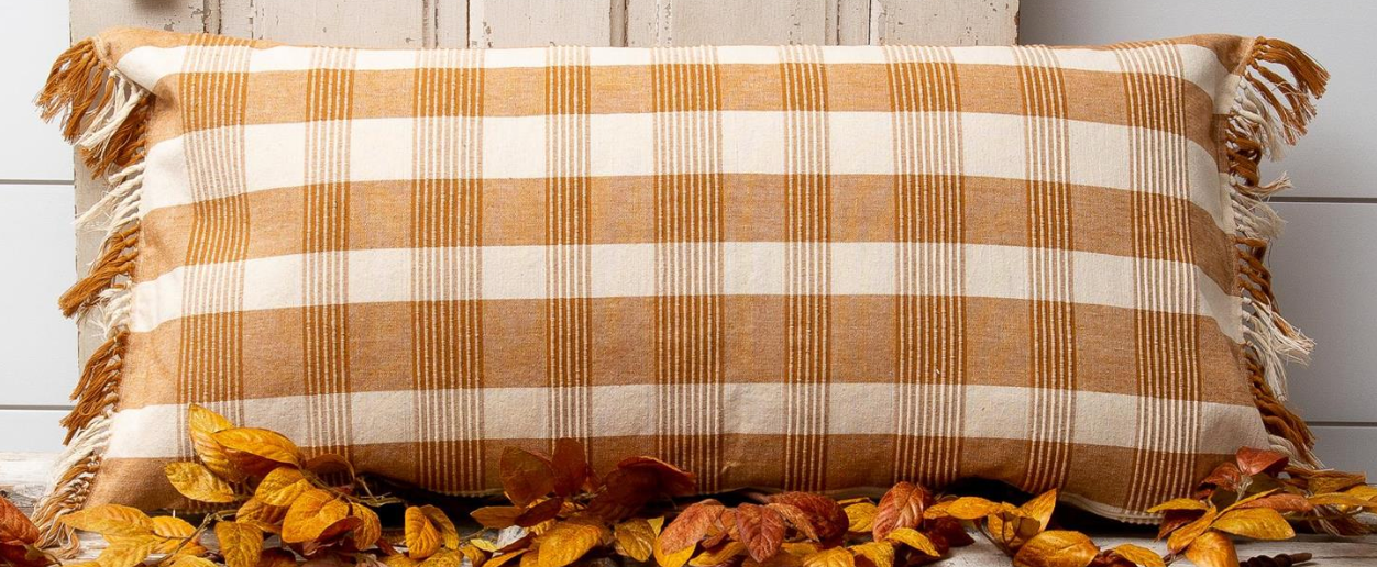Woven Ochre Plaid Lumbar Pillow