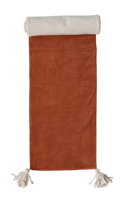 Cotton Corduroy & Linen Two-Sided Table Runner with Frayed Tassels
