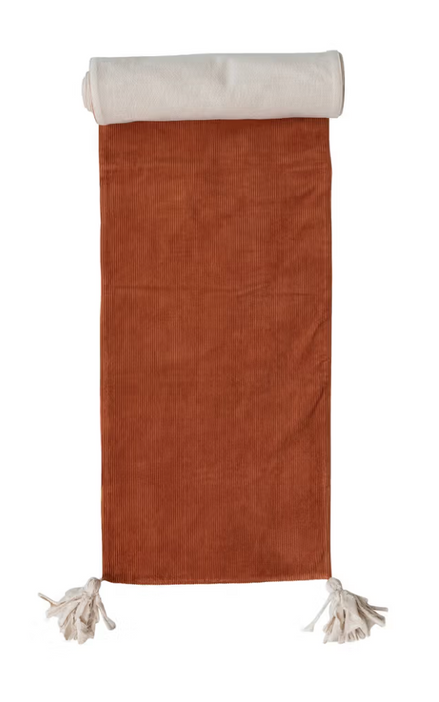 Cotton Corduroy & Linen Two-Sided Table Runner with Frayed Tassels
