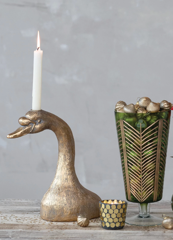 Antique Gold Goose Head Taper Candle Holder