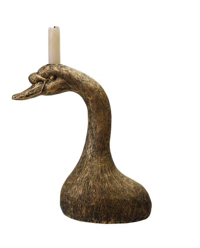 Antique Gold Goose Head Taper Candle Holder