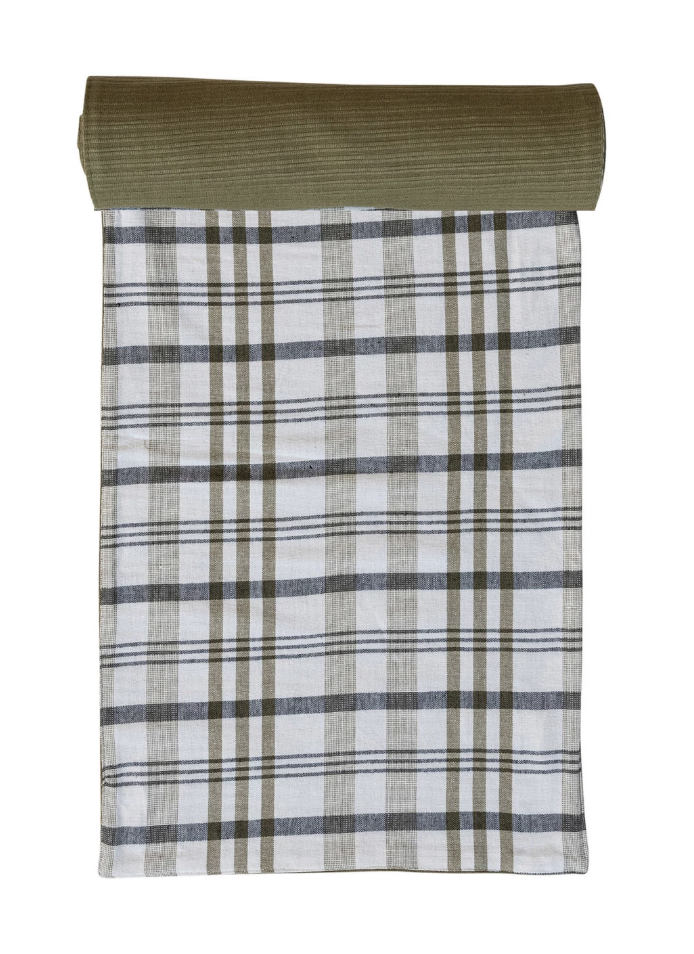 Two-Sided Stonewashed Cotton Double Cloth Table Runner w/ Cotton Back