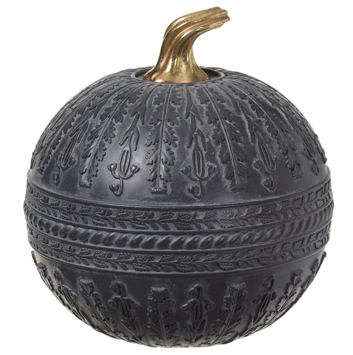 Vintage Black Pumpkin with Gold Stem & Acanthus Pattern