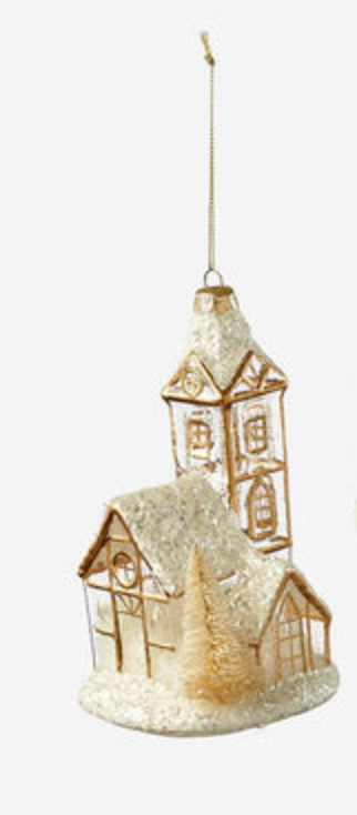 Snowy Gold House Ornament Collection