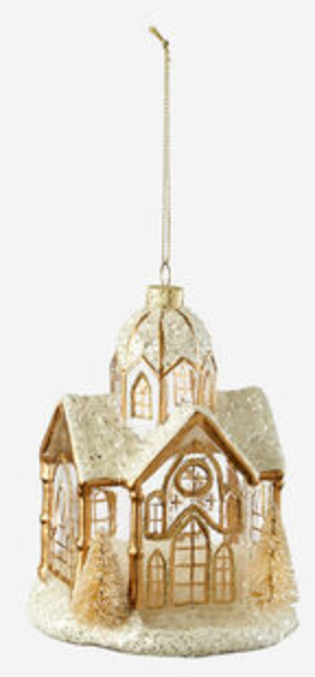Snowy Gold House Ornament Collection