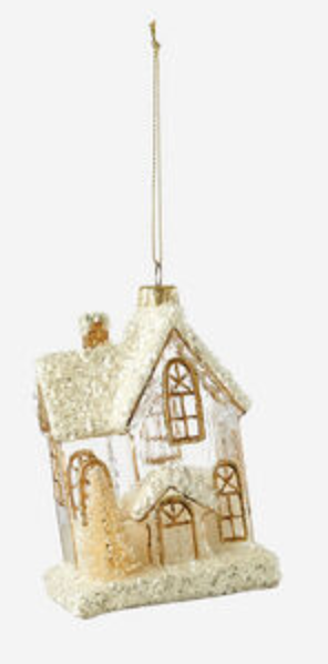 Snowy Gold House Ornament Collection