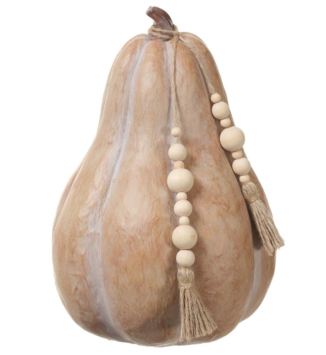 Pumpkin With Tassel Beige Whitewashed