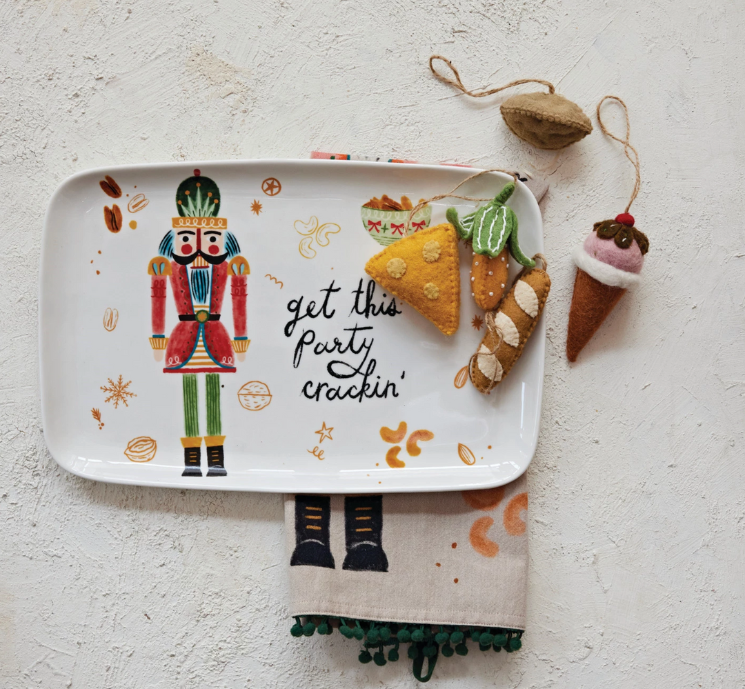 Stoneware Platter with Nutcracker "Get this Party Crackin"