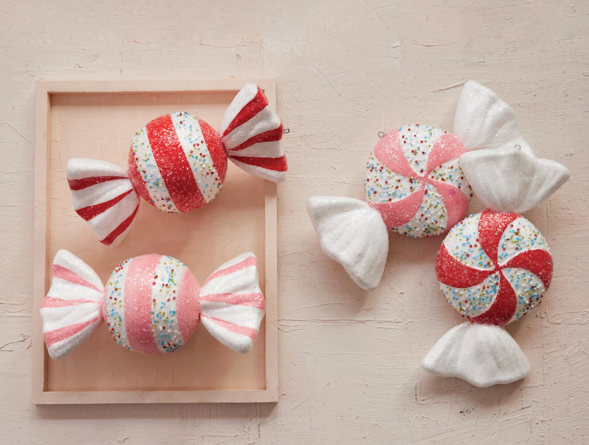 Oversized Foam Candy Ornaments with Glitter & Beads