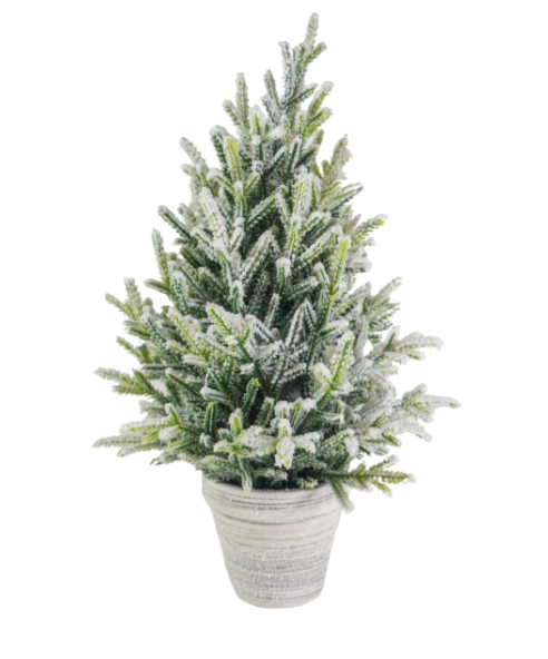 Flocked Tree In White Planter