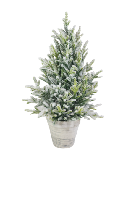 Flocked Tree In White Planter