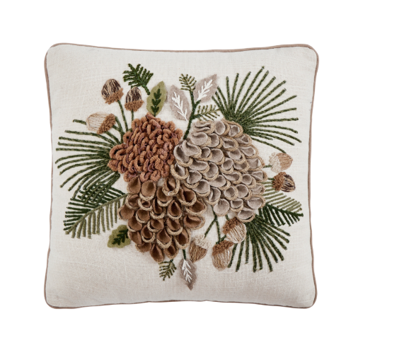 Pine Cluster Embroidered Pillow