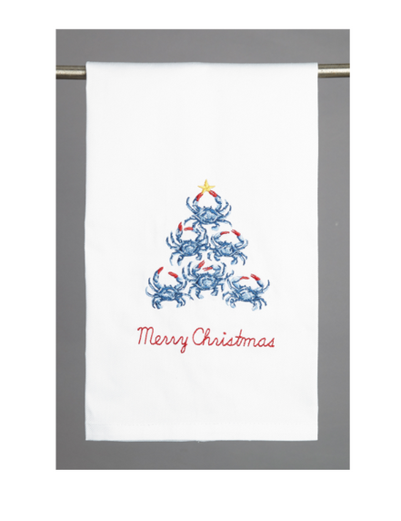 Blue Crab Tree Embroidered Kitchen Towel