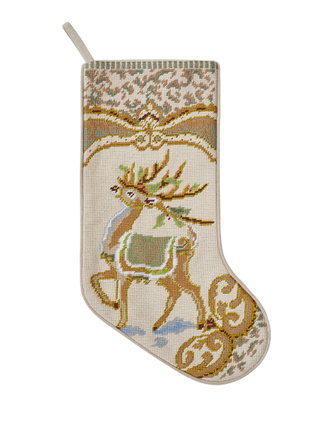 Reindeer Embroidered Needlepoint Stocking