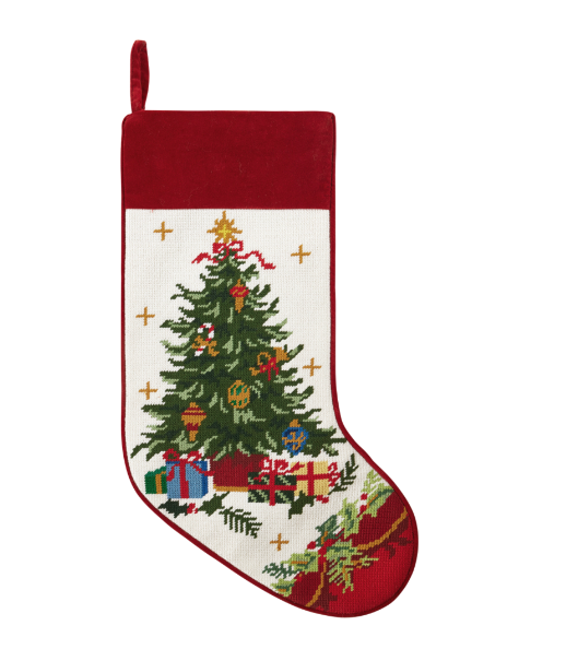 Tree with Presents Embroidered Needlepoint Stocking