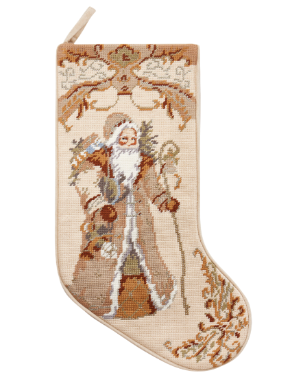Santa with Gift Embroidered Needlepoint Stocking