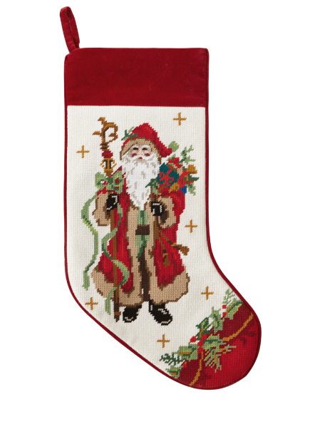 Santa with Staff Embroidered Needlepoint Stocking