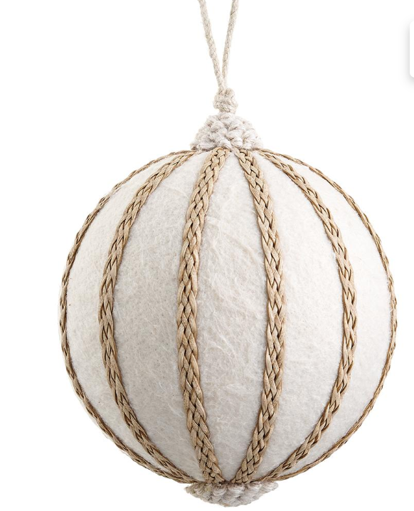 Cream and Beige Rattan Felt Ornament