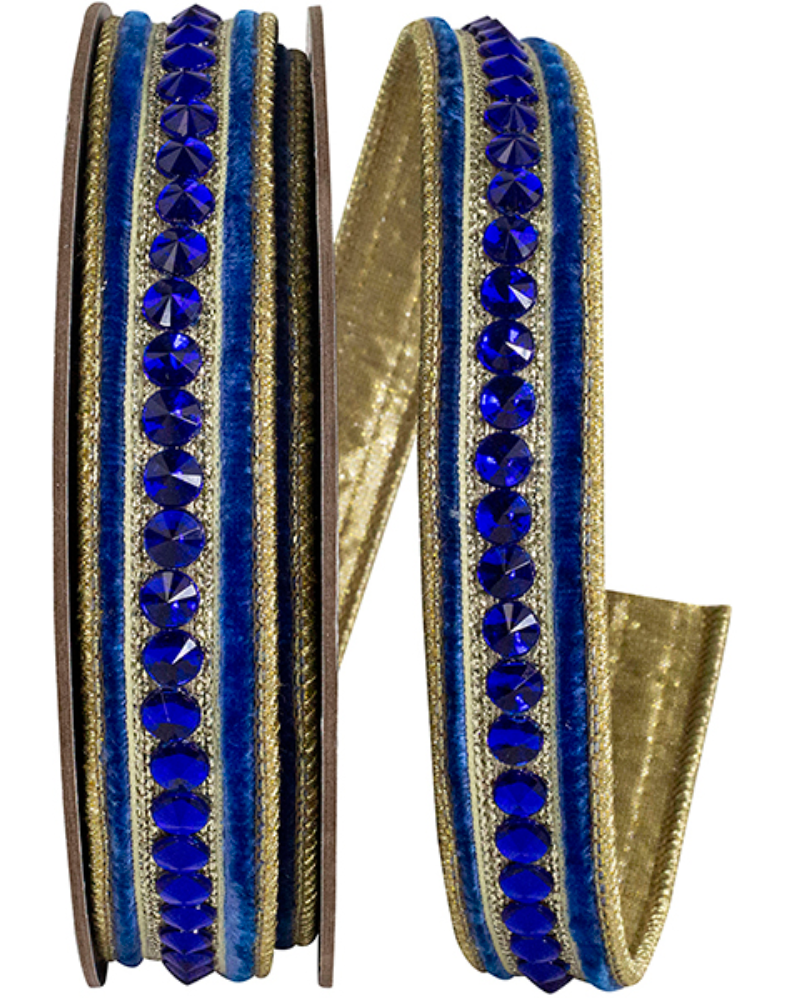 JEWELED CENTER PLUSH VELVET DELUXE METALLIC DUPIONI BACKED WIRED EDGE RIBBON