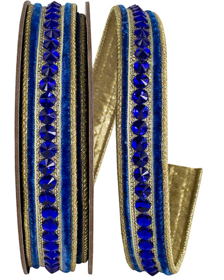 JEWELED CENTER PLUSH VELVET DELUXE METALLIC DUPIONI BACKED WIRED EDGE RIBBON