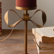 Antique Brass Pillar Candle Stands with Bow Detail