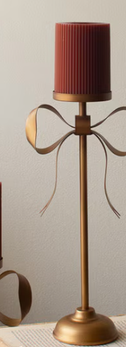 Antique Brass Pillar Candle Stands with Bow Detail