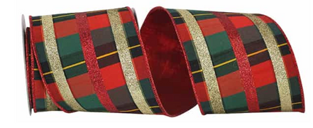Jardan Plaid Dupioni Glitter Wired Ribbon 4"x5yds