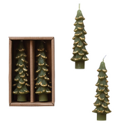 Tree Shaped Taper Candles with Gold Accents