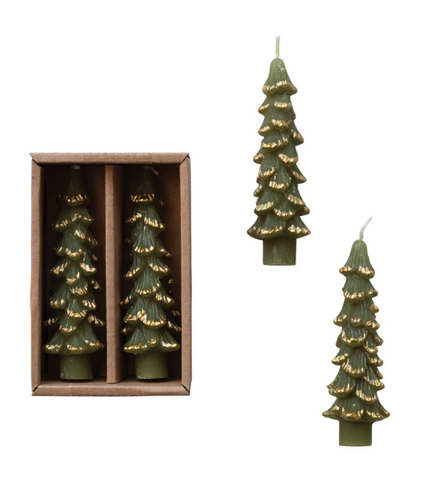 Tree Shaped Taper Candles with Gold Accents