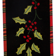 Holly Embroidered Velvet Plaid Back Wired Ribbon 4