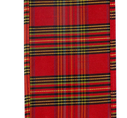 Holly Embroidered Velvet Plaid Back Wired Ribbon 4"x5yds