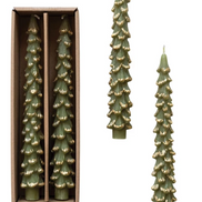 Tree Shaped Taper Candles with Gold Accents