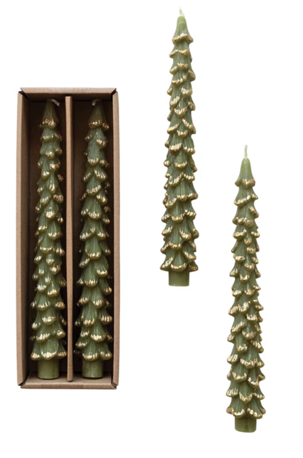 Tree Shaped Taper Candles with Gold Accents