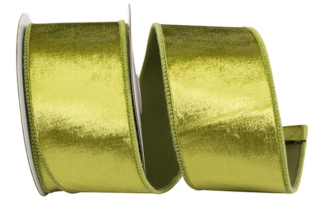 Green Velvet Plush Backed Wired Ribbon 2-1/2"x5yds