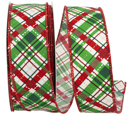 Festive Plaid Sparkle Wired Ribbon 1-1/2"x20yds