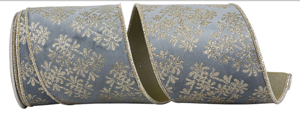 Filigree Crest Glitter Velvet Backed Wired Ribbon 4"x5yds