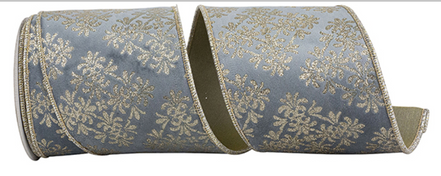Filigree Crest Glitter Velvet Backed Wired Ribbon 4"x5yds