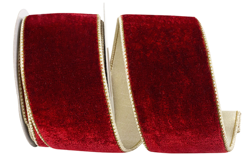 Red Velvet Plush Backed Wired Ribbon 2-1/2