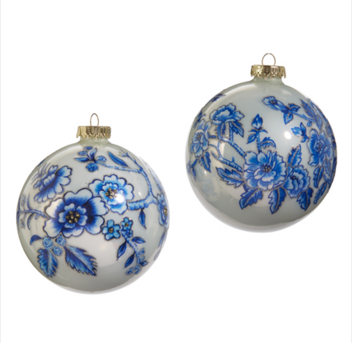 Blue Floral Ornament 5"
