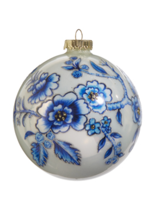 Blue Floral Ornament 5"