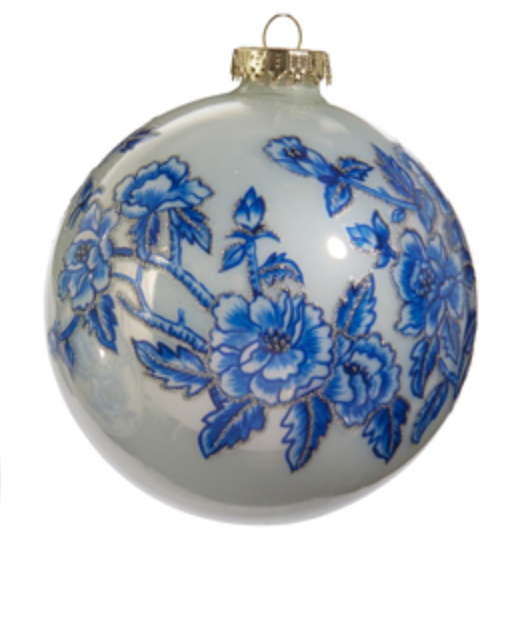 Blue Floral Ornament 5"