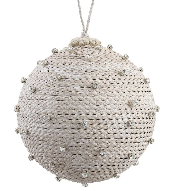 Jeweled Whitewashed Rattan Ornament