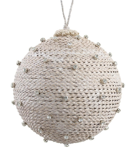 Jeweled Whitewashed Rattan Ornament