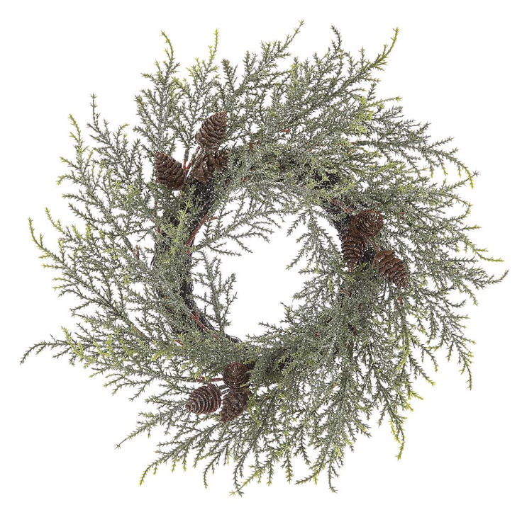 Frosted Cedar & Pinecone Wreath 18"