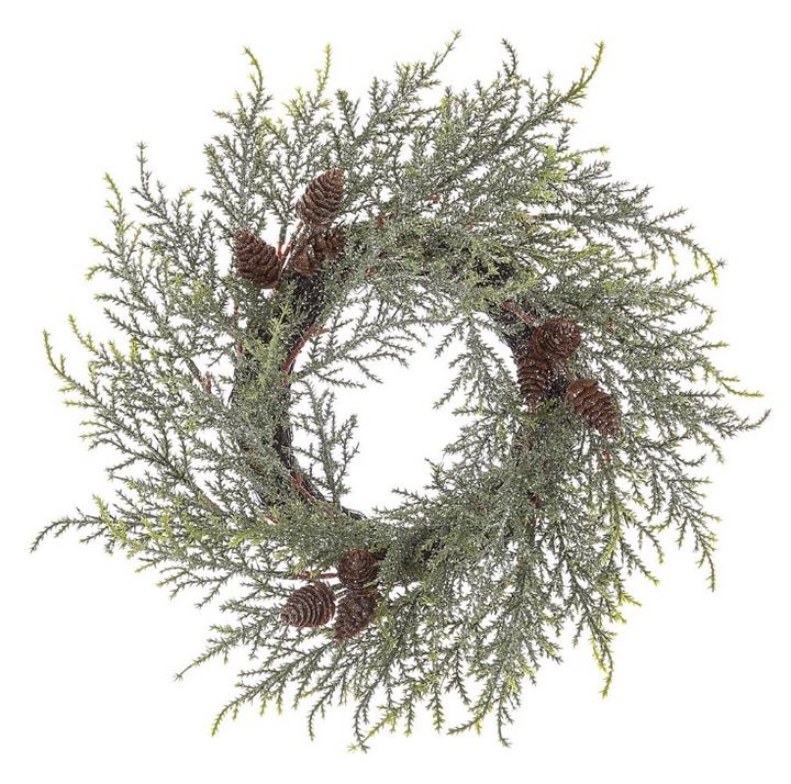Frosted Cedar & Pinecone Wreath 18"