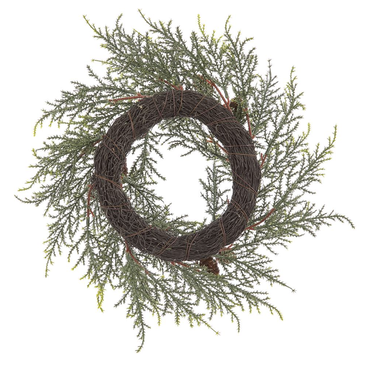 Frosted Cedar & Pinecone Wreath 18"