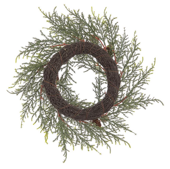 Frosted Cedar & Pinecone Wreath 18"