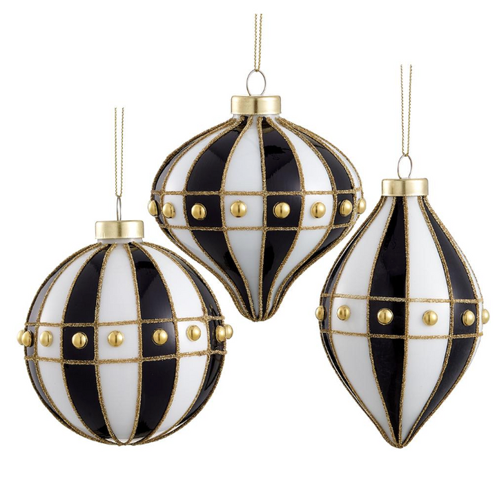 Black and White Gilded Lattice Ornament
